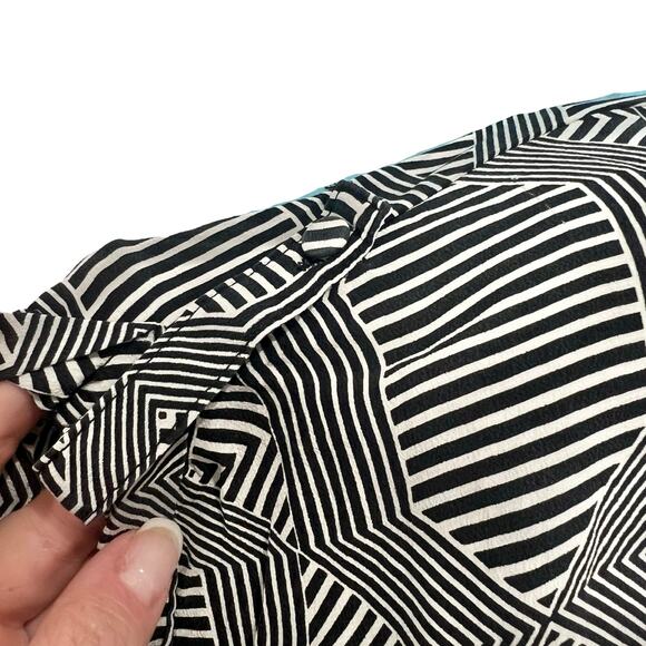 Anthropologie Black White Rope Belt High-Low 100% Silk Mini Dress M Pockets - Picture 4 of 11